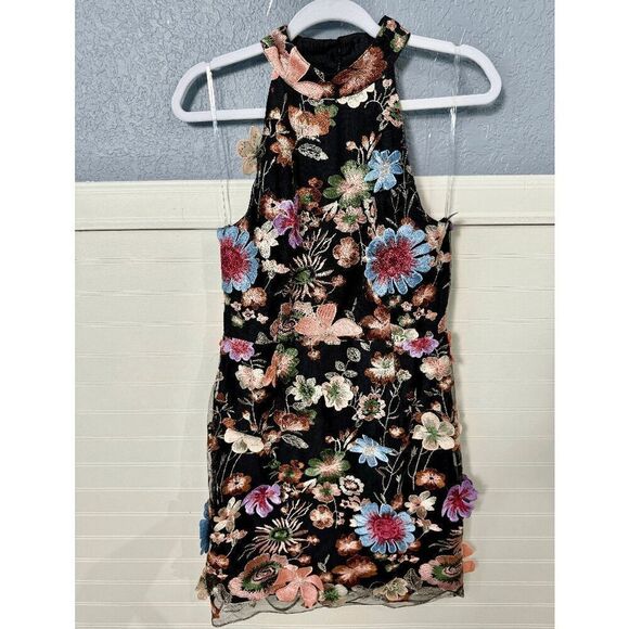 Entra Black Floral Overlay High Neck Sleeveless Dress - Picture 8 of 13